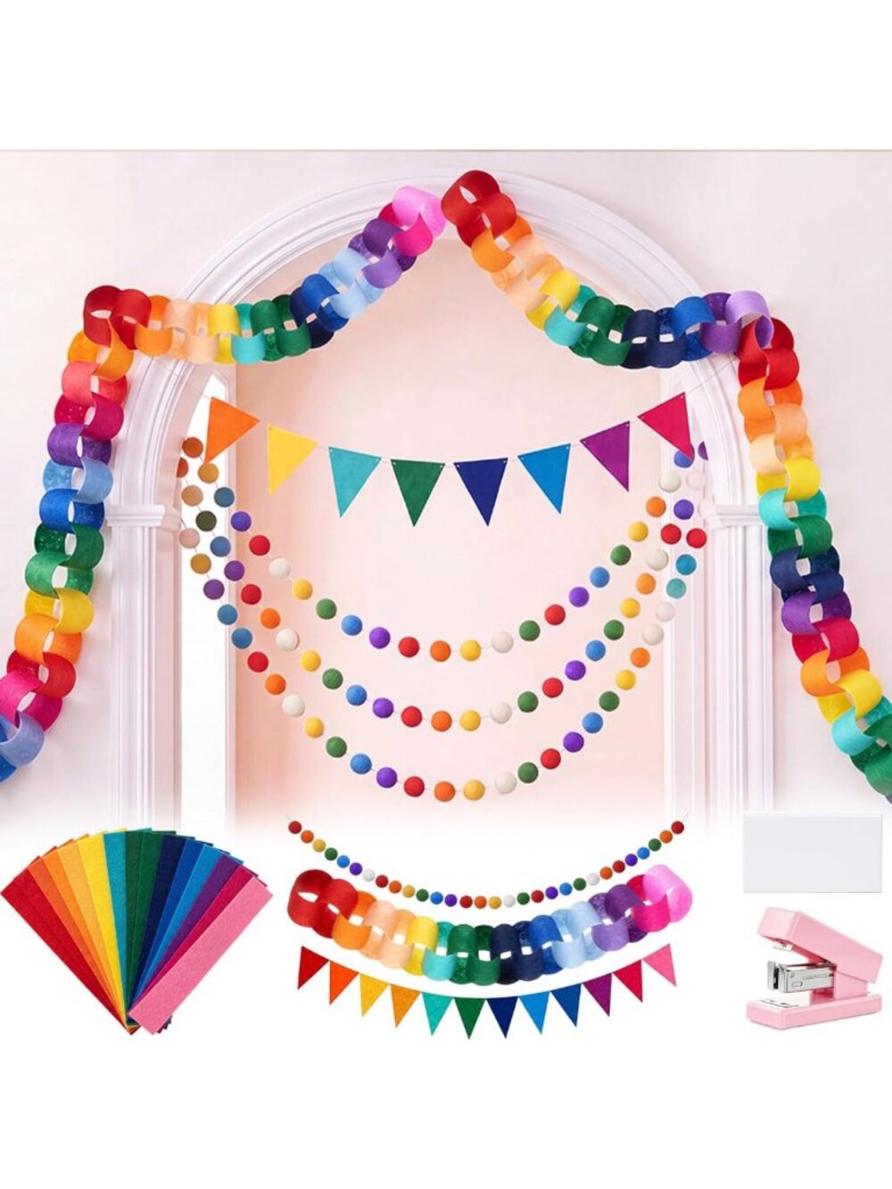 Extra Large Rainbow Felt Birthday Party Garland | Reusable Decor for